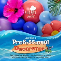 ALL-IN-1 Blue Alien Balloon Arch Kit with BONUS Palm Tree & Tropical Flowers for