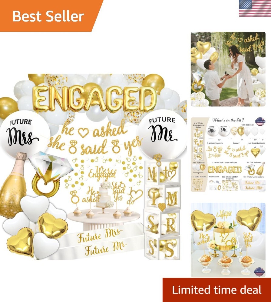 All-In-One Engagement Party Decorations: 248-Piece Gold & White Celebration Set