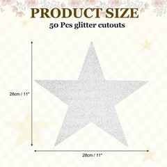 50 PCS Silver White Glitter 11 Inch Star Paper Cutouts For Bulletin Board Wall
