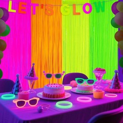 4 Pack Glow in Dark Tinsel Curtains 3.3×6.6ft Neon UV Party Backdrop