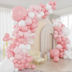 Pink and White Balloons Arch Kit, 124pcs Light Pink White Transparent Balloon…