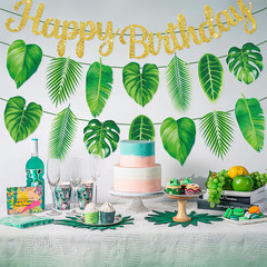 3 Pack Palm Leaf Banner Hawaii Party Decorations Green Leaves Flags Tropical Lea