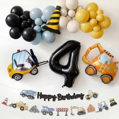 Construction Birthday Party Supplies – Balloon Garland Arch Kit, Excavator & Num