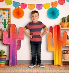 2-PC Colorful Southwest Sunset Saguaro Cactus 3-D Cardboard Stand-Ups 41″H #273