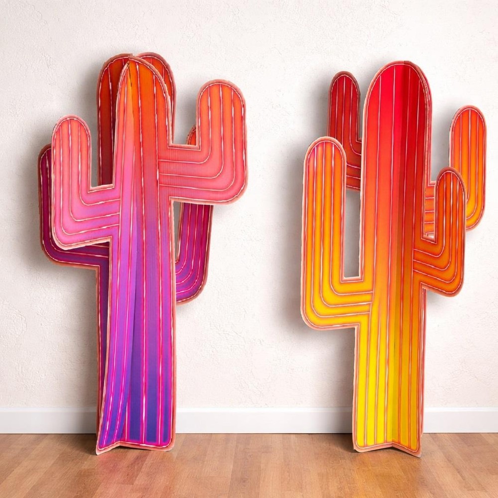 2-PC Colorful Southwest Sunset Saguaro Cactus 3-D Cardboard Stand-Ups 41″H #273