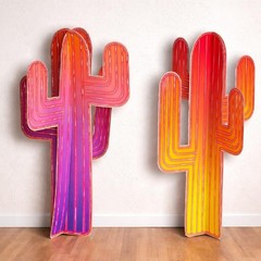 2-PC Colorful Southwest Sunset Saguaro Cactus 3-D Cardboard Stand-Ups 41″H #273