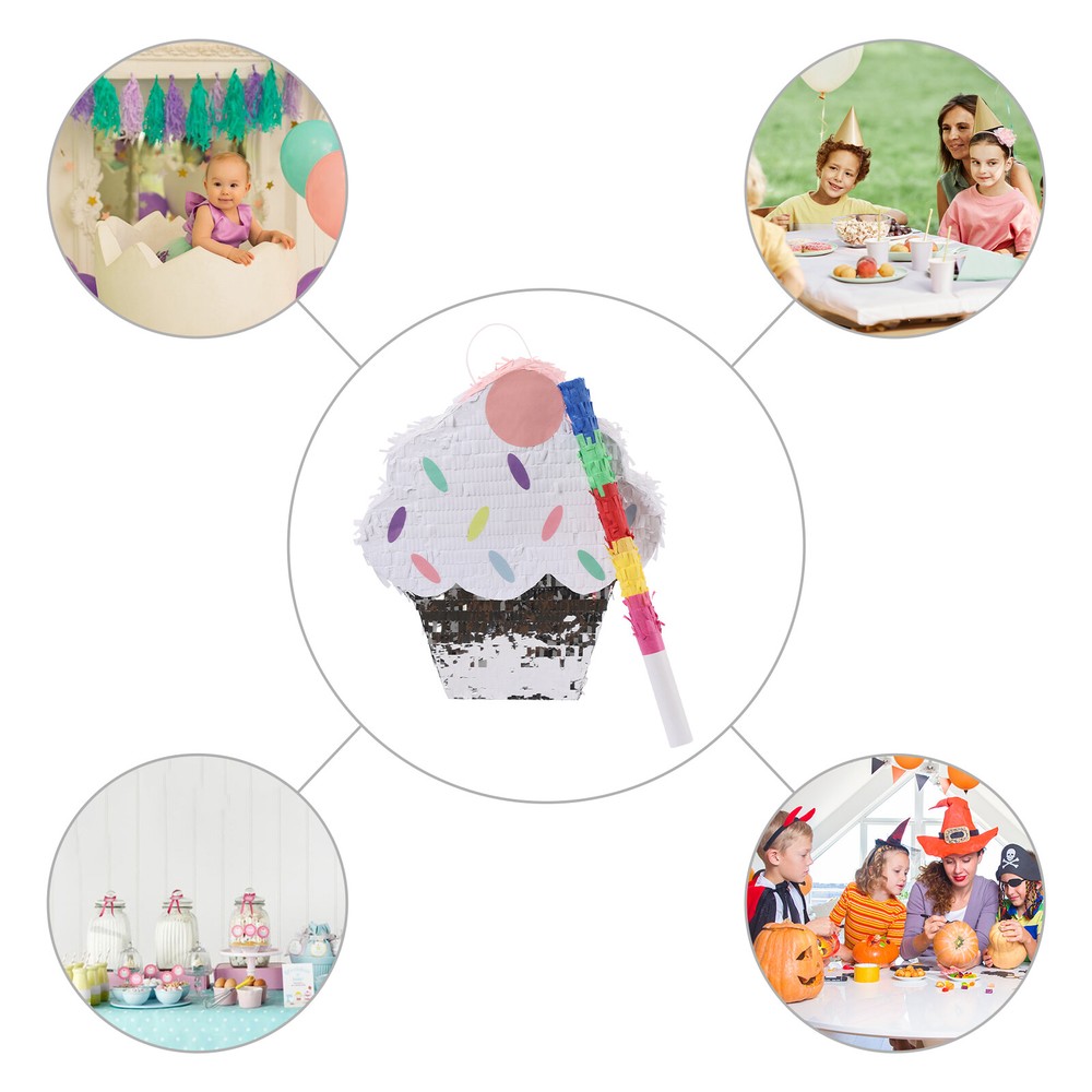 Ice Cream Cake Pinata w/ Stick Holiday Decoration Surprise Candy Party Pinata