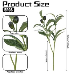 Mozeat Lens 11 Inch Olive Branches for Vases, 5 PCS 11.8 inches, Green