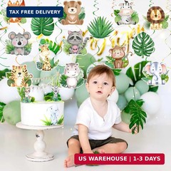 35Pcs Jungle Animals Hanging Swirl Wild One Party Birthday Decor Jungle Safari A