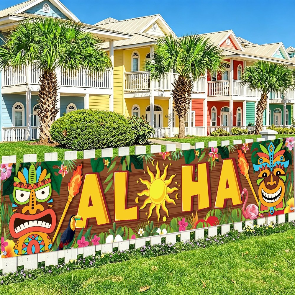 Luau Party Decorations Hawaiian Aloha Sign Banner Tiki Bar Decor Favors Tropi…