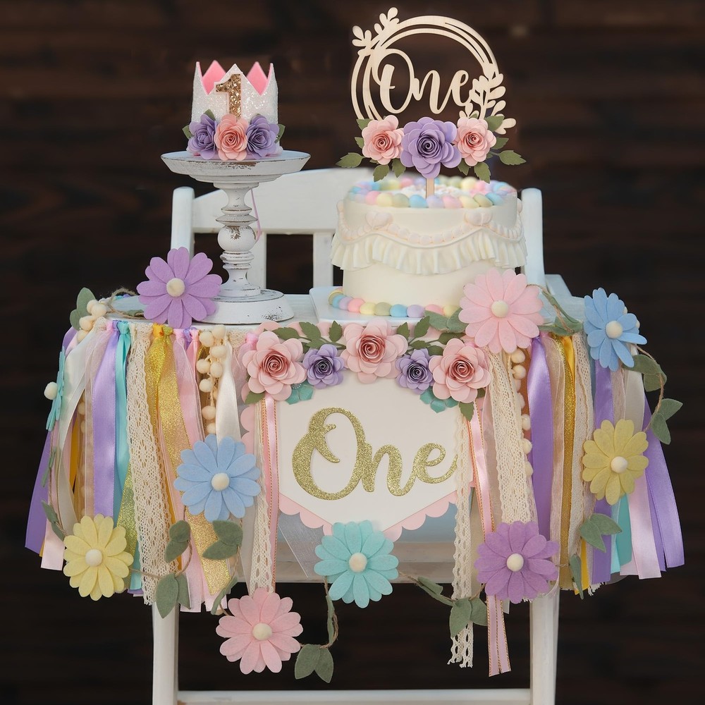 Ereniko Wildflower First Birthday Decorations 1st High Chair Banner Flower Ca…