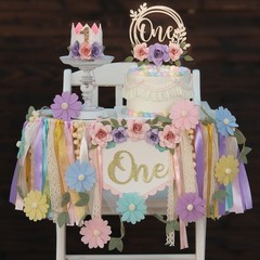 Ereniko Wildflower First Birthday Decorations 1st High Chair Banner Flower Ca…