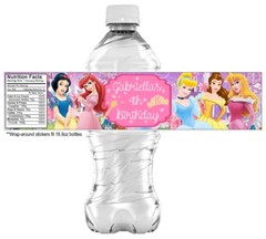 20 Disney Princess Water Bottle Sticker Labels, PARTY FAVORS – Ariel, Cinderella