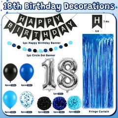 18th Decorations for Boys, 35Pcs Blue Black Happy 18th Decorations Including …
