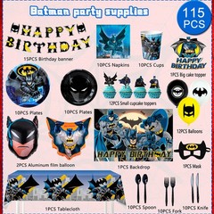 115 Pcs Batman Party Decorations Tableware Set Masks Plates Balloon Cups Napkins