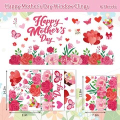 6 Sheets Happy Mother’ s Day Window Clings Rose Flower Heart Window Decal Red Pi