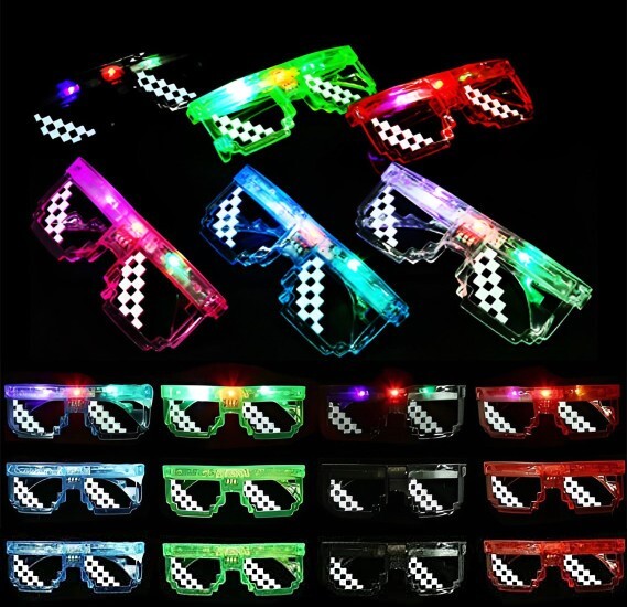Light Up Pixel Glasses LED Party Sunglasses for Kids Assorted Color with On-Off