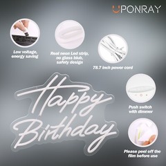Happy Birthday Neon Signs, LED USB Neon Light for Party Wall Decor 40x32cm
