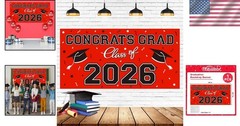 Stunning Red Plastic Graduation Banner – 2026 Class Party Essential 65″ x 32.7″