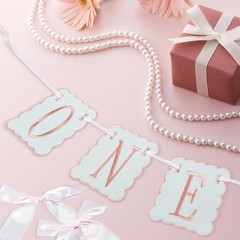Pink and White Bow ONE High Chair Banner for Girl 1 inch x 1 inch,