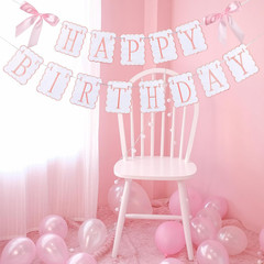 Pink and White Bow Happy Birthday Banner Garland Pink Bow Birthday Party Decorat