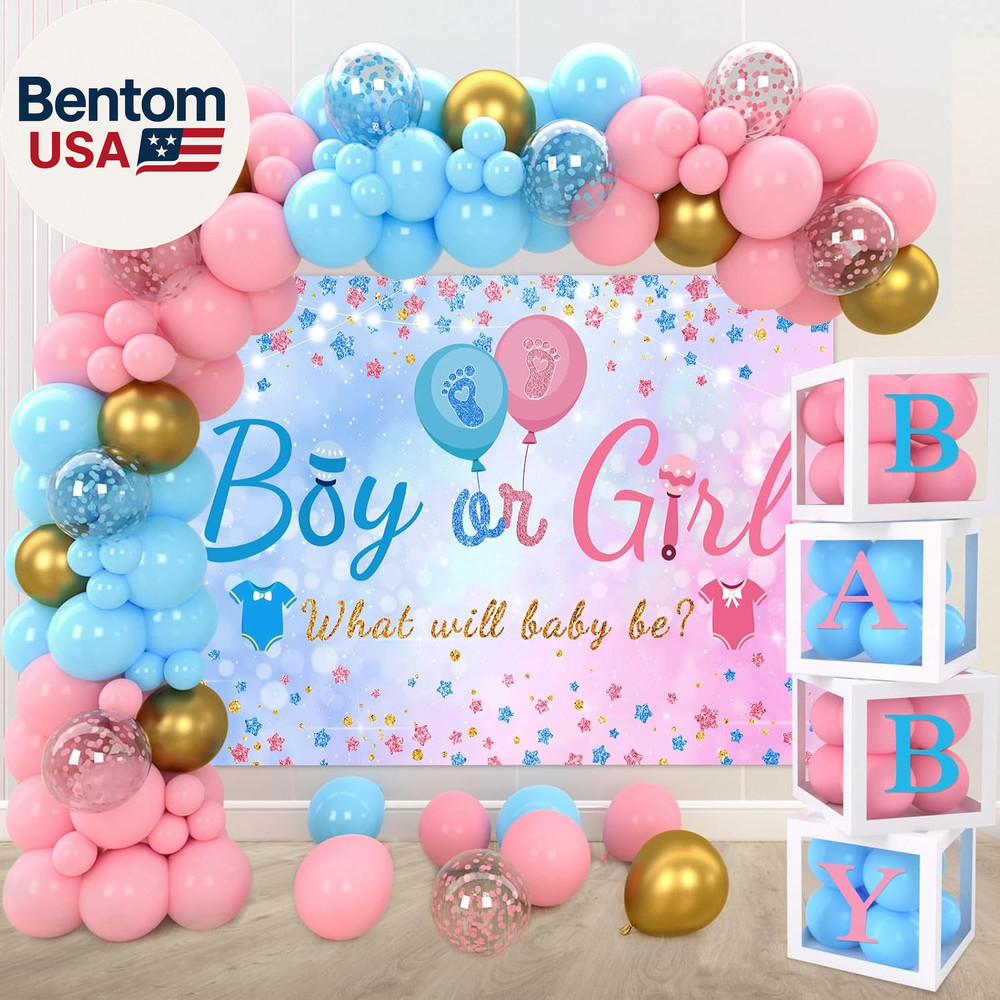 Gender Reveal Baby Balloon Boxes Decorations, Pink Blue Balloon Arch Garland Kit
