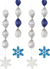 Foil Snowflake Blue White 4 Pc 18″ Hanging Swirls Christmas Frozen