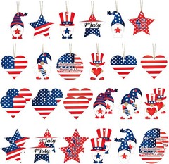 Vibrant Wooden Gnome Hanging Ornaments – 24 Pack for Patriotic Celebrations