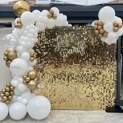 24PCS Gold Shimmer Wall Backdrop Panels 12″x12″ Square Sequins on Grid