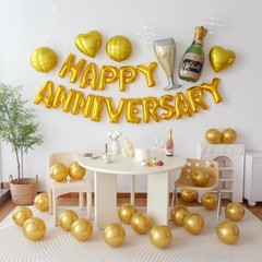 Love & Wedding Anniversary Gold Foil Balloon Kit, Decorations with Heart & Ch…