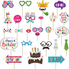 29 Pieces Birthday Photo Booth Props Kit Colorful Funny Kids Birthday Theme Tabl