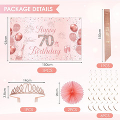 70Th Birthday Decorations for Women, 70Th Rose Gold Birthday Party Supplies, 70