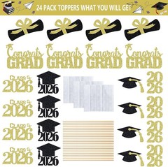 Stylish 24-Piece Gold Glitter Table Centerpieces for Graduation Parties 2026