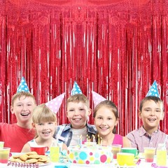 Vibrant 2 Pack Red Foil Tinsel Curtains 3.2ft x 8.2ft for Festive Backdrops