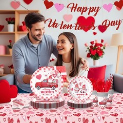 Romantic Valentine’s Day Disposable Party Tableware Set With Heart Theme Design
