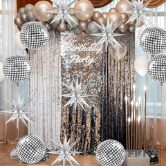 Disco Ball Balloons with Star Balloons, 22 Inch Metallic Silver Foil Balloon …