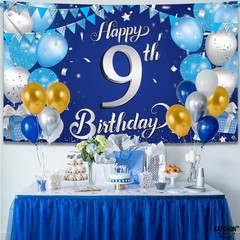 Blue Happy 9th Birthday Decorations Banner – XtraLarge 72×44 Inch | 9th Birthday