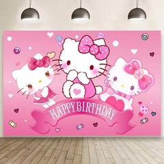 Durable Polyester Birthday Banner, 5x3ft Kawaii Cat Backdrop for Celebrations