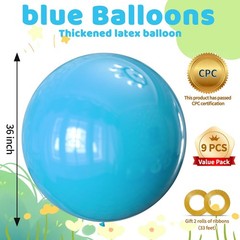 Light Blue Balloons 9pcs 36 Inch Extra Large Big Jumbo Giant Baby Sky Aqua Bl…