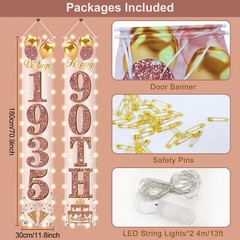 Eiurteao 90th Birthday Party Banner Lighted Decorations for Women-Pink Rose G…