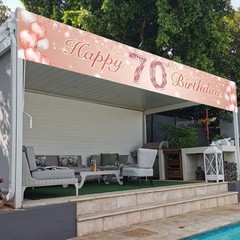 Happy 70th Birthday Rose Gold Banner Backdrop Balloon Confetti 70, Multi