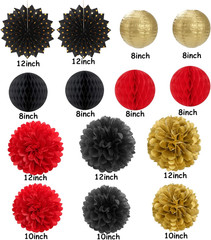 Red-Black Gold Party Decorations Streamers Lanterns – 14pcs Casino-Theme Graduat