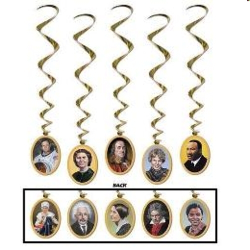5 School Historical Library History Figures 10 facesHanging Twirling Decorations