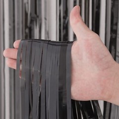 2-Pack Black Tinsel Foil Fringe Curtains Metallic Streamers Party Backdrop
