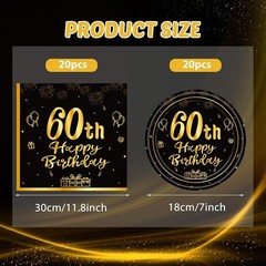 Stylish 60th Birthday Celebration Kit – 40PCS Black & Gold Paper Plates/Napkins