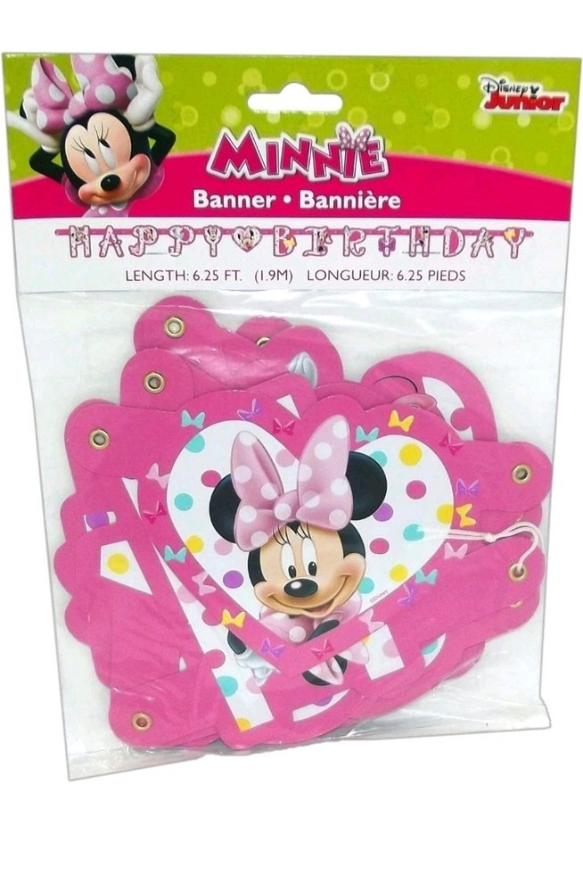 Disney Minnie Happy Birthday Banner 6.25 Feet New Pink Polka Dots