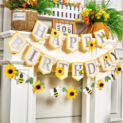 Bee Birthday Party Decorations Bumble Bee Felt Happy Birthday Banner with Sunflo