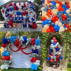 161Pcs Red White and Blue Balloons Arch Garland Kit with Exploding Hollow Star F
