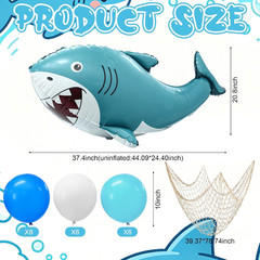 22 Pcs Shark Party Decorations Set 37 Inch Inflatable Blue Shark Balloons with F