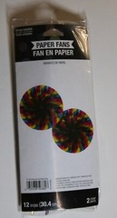 Rainbow Foil Paper Fans 12 inches – 2 count – open package outdoor party